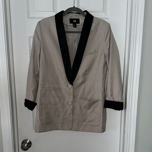 H&M Tan Blazer with Black Trim and Shawl Collar